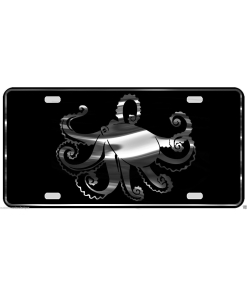 Octopus License Plate Spear Diving Fishing Chrome & Regular Vinyl Choices
