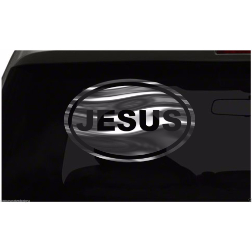 JESUS Sticker Christian Religious Euro Oval all chrome and regular vinyl colors