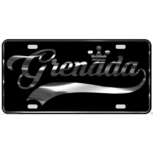 Grenada License Plate All Mirror Plate & Chrome and Regular Vinyl Choices