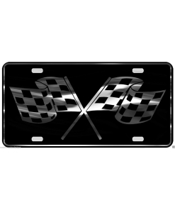 Racing Checkered Flag License Plate Racing Chrome and Regular Vinyl Choices