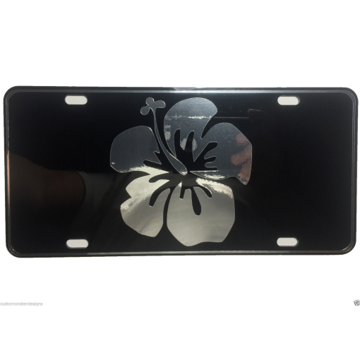 Hibiscus Flower License Plate Hawaii Aloha S9 Chrome and Regular Vinyl Choices
