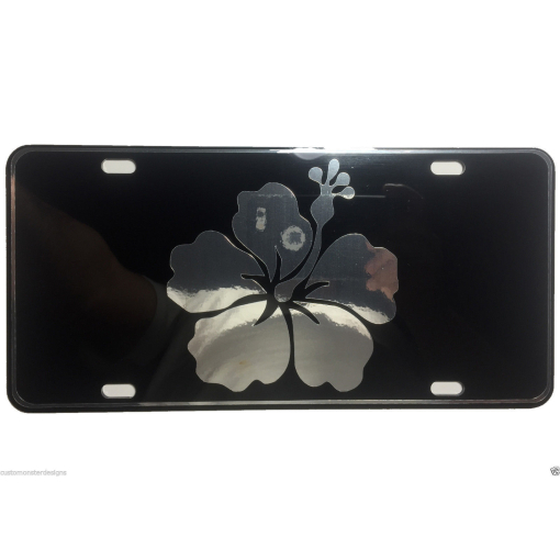 Hibiscus Flower License Plate Hawaii Aloha S6 Chrome and Regular Vinyl Choices