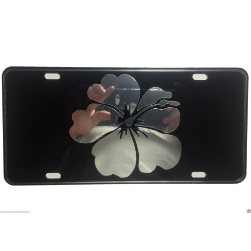 Hibiscus Flower License Plate Hawaii Aloha S5 Chrome and Regular Vinyl Choices