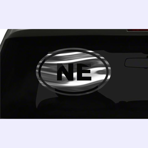 NE Sticker Nebraska State oval euro chrome & regular vinyl color choices