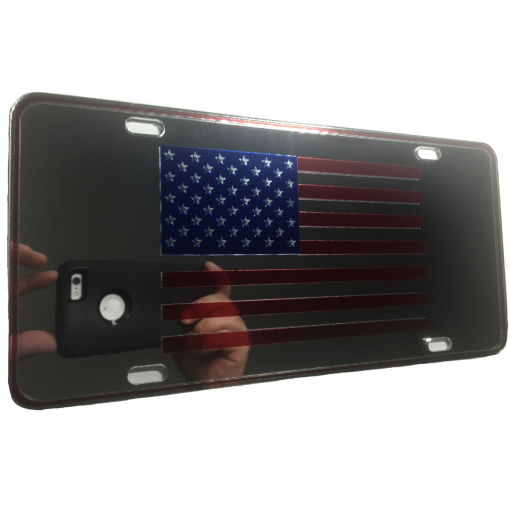 US Flag American Flag Mirrored Aluminum License Plate S7