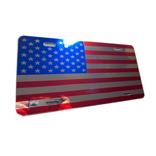 US American Flag Mirrored Aluminum License Plate S6