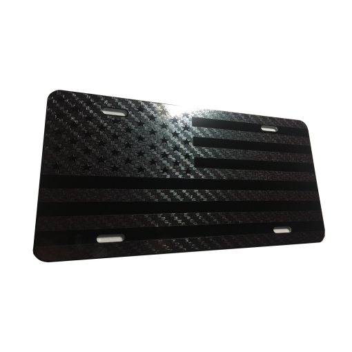 US American Flag Heavy Duty Aluminum License Plate Max Stealth Tactical Carbon Fiber Black on Black S11