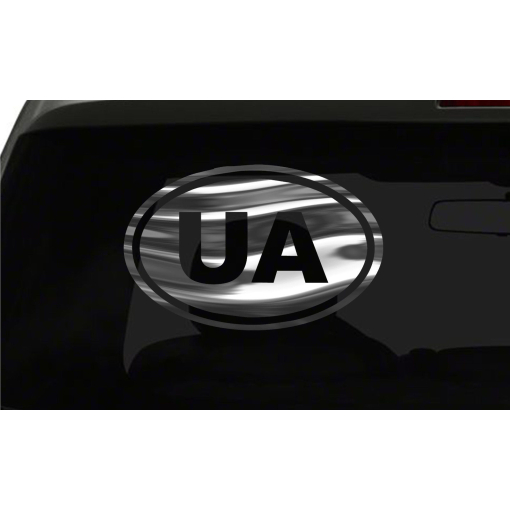 UA Sticker Ukraine Country Code oval euro chrome & regular vinyl color choice
