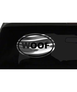 Woof sticker Dog puppy oval euro chrome & regular vinyl color choices