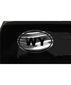 WY Sticker Wyoming State oval euro chrome & regular vinyl color choices