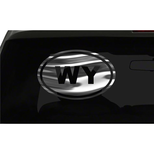 WY Sticker Wyoming State oval euro chrome & regular vinyl color choices
