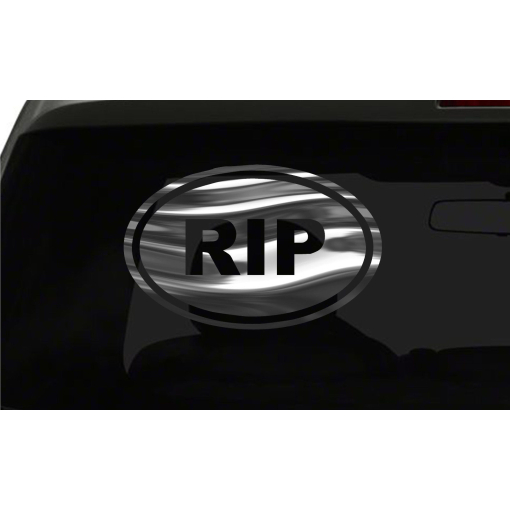 RIP Sticker Rest In Peace oval euro chrome & regular vinyl color choices
