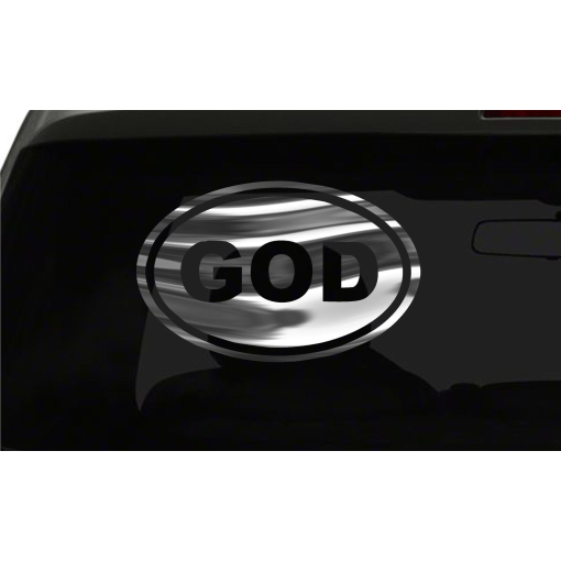 GOD Sticker Jesus Religious oval Euro all chrome & regular vinyl color choices