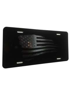 US American Flag Tactical Heavy Duty Aluminum License Plate (Battered Gun Metal Blk Vinyl Stars Edition on Black)