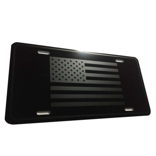 US American Flag Tactical Heavy Duty Aluminum License Plate (Regular Matte Black Vinyl on Black)