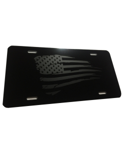 US American Flag Tactical Heavy Duty Aluminum License Plate(Battered Matte Blk Vinyl on Black) Shattered Nights Edition
