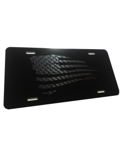 US American Flag Tactical Heavy Duty Aluminum License Plate (Battered Carbon Fiber Vinyl on Black)