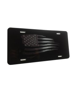 US American Flag Tactical Heavy Duty Aluminum License Plate (Battered Gun Metal Blk Vinyl Stars Edition on Black)