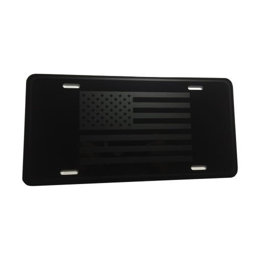 US American Flag Tactical Heavy Duty Aluminum License Plate (Regular Matte Black Vinyl on Black)