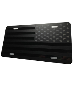 Tactical American Flag Heavy Duty Aluminum License Plate (Subdued Full Matte Black Vinyl Stars Edition on Black)