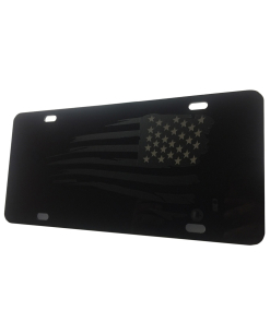 Tactical American Flag Heavy Duty Aluminum License Plate (Subdued Battered Matte Blk Vinyl Stars Edition on Black)