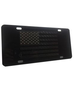 Tactical American Flag Heavy Duty Aluminum License Plate (Regular Carbon Fiber Blk Vinyl Stars Edition on Black)