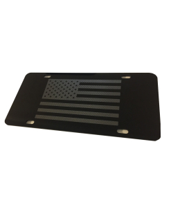 Tactical American Flag Heavy Duty Aluminum License Plate (Regular Gun Metal Blk Vinyl on Black)