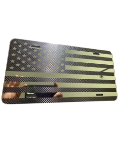 Gun Metal Black on Mirrored Aluminum American Flag License Plate