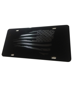 Tactical American Flag Heavy Duty Aluminum License Plate (Subdued Battered Gun Metal Blk Vinyl on Black)