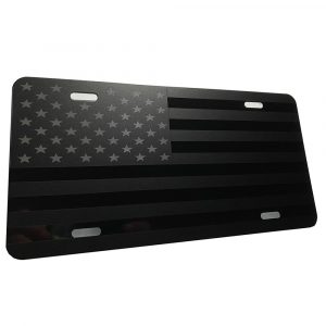 Tactical American Flag Heavy Duty Aluminum License Plate (Full Matte Black Vinyl Stars Edition on Black)