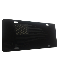 Tactical American Flag Heavy Duty Aluminum License Plate (Battered Matte Blk Vinyl Stars Edition on Black)