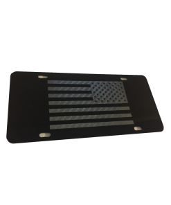 Tactical American Flag Heavy Duty Aluminum License Plate (Subdued Regular Carbon Fiber Blk Vinyl on Black)