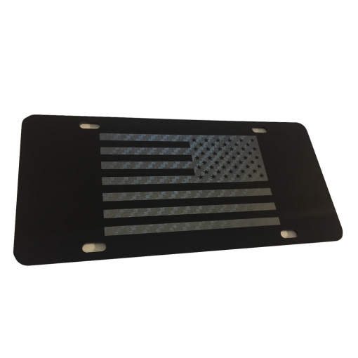 Tactical American Flag Heavy Duty Aluminum License Plate (Subdued Regular Carbon Fiber Blk Vinyl on Black)