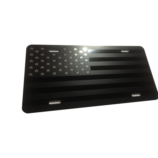 American Flag Heavy Duty Aluminum License Plate Max Level Stealth Matte Black on Black Tactical Showroom Tradeshow Stars Edition