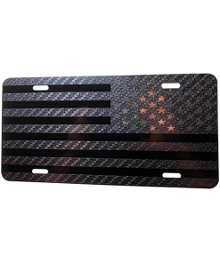 Tactical American Flag Heavy Duty Aluminum License Plate (Subdued Full Carbon Fiber Vinyl Stars Edition on Black)