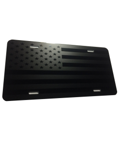 Tactical Max Level Stealth American Flag Heavy Duty Aluminum License Plate Matte Black on Black Subdued Starless Nights Edition