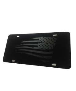Tactical American Flag Heavy Duty Aluminum License Plate (Subdued Battered Matte Blk Vinyl on Black)