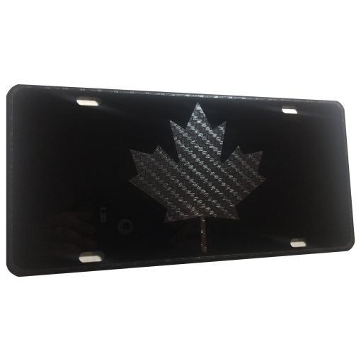 Canada Maple Large Leaf Heavy Duty Aluminum License Plate Carbon Fiber Black on Black Tactical Max Stealth S1