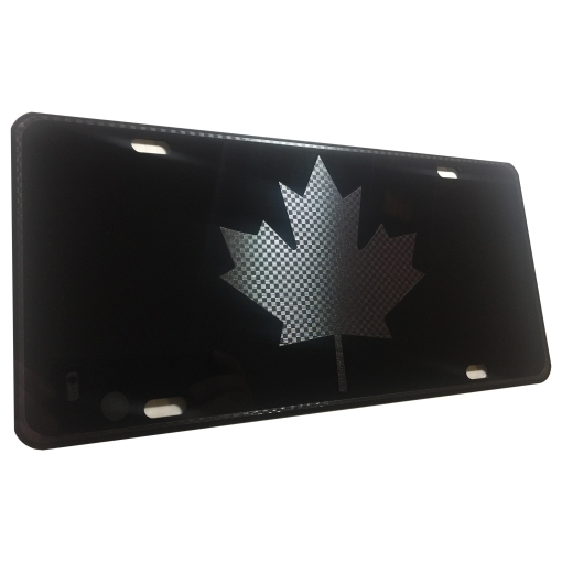 Canada Maple Large Leaf Heavy Duty Aluminum License Plate Gun Metal Black on Black Tactical Max Stealth S1