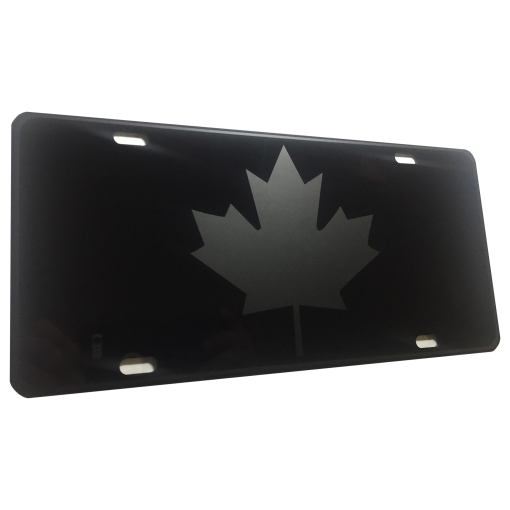 Canada Maple Large Leaf Heavy Duty Aluminum License Plate Matte Black on Black Tactical Max Stealth S1