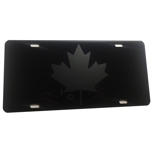 Canada Maple Large Leaf Heavy Duty Aluminum License Plate Matte Black on Black Tactical Max Stealth S1