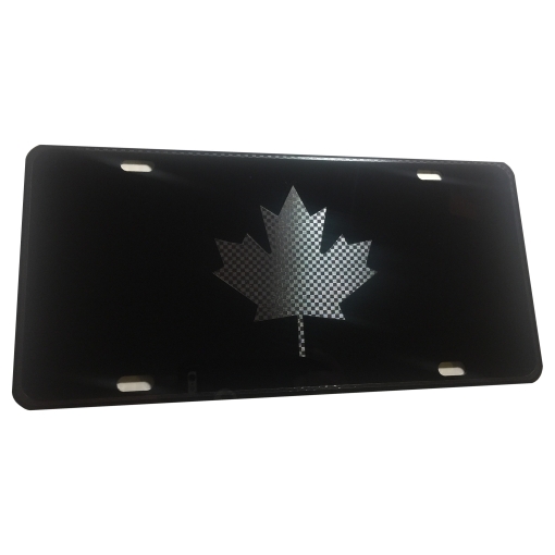 Canada Maple Small Leaf Heavy Duty Aluminum License Plate Gun Metal Black on Black Tactical Max Stealth S1