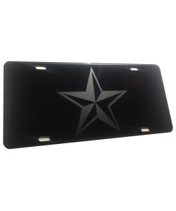 Nautical Naval Star Heavy Duty Aluminum License Plate Matte Black on Black Tactical Max Stealth S1