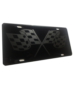 Racing Checkered Flag Heavy Duty Aluminum License Plate Matte Black on Black Tactical Max Stealth S1