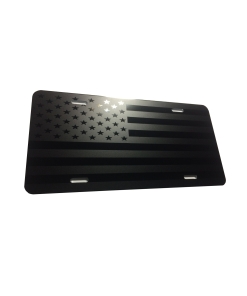 Tactical Max Level Stealth American Flag Heavy Duty Aluminum License Plate Matte Black on Black Subdued Starless Nights Edition