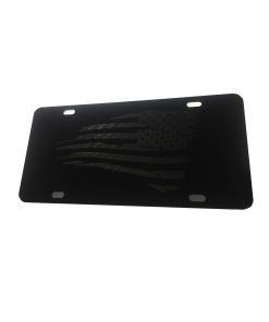 Tactical American Flag Heavy Duty Aluminum License Plate (Subdued Battered Carbon Fiber Vinyl on Black)