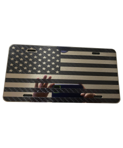 Carbon fiber black on mirror American flag license plate