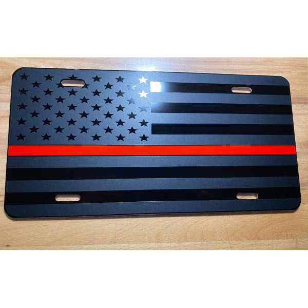 Thin Red Line on Matte Black License Plate