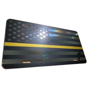 Thin Gold Line Matte Black American Flag License Plate