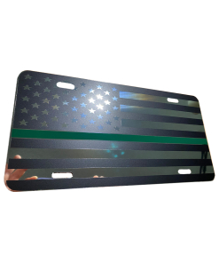 Thin Green Line Matte Black License Plate